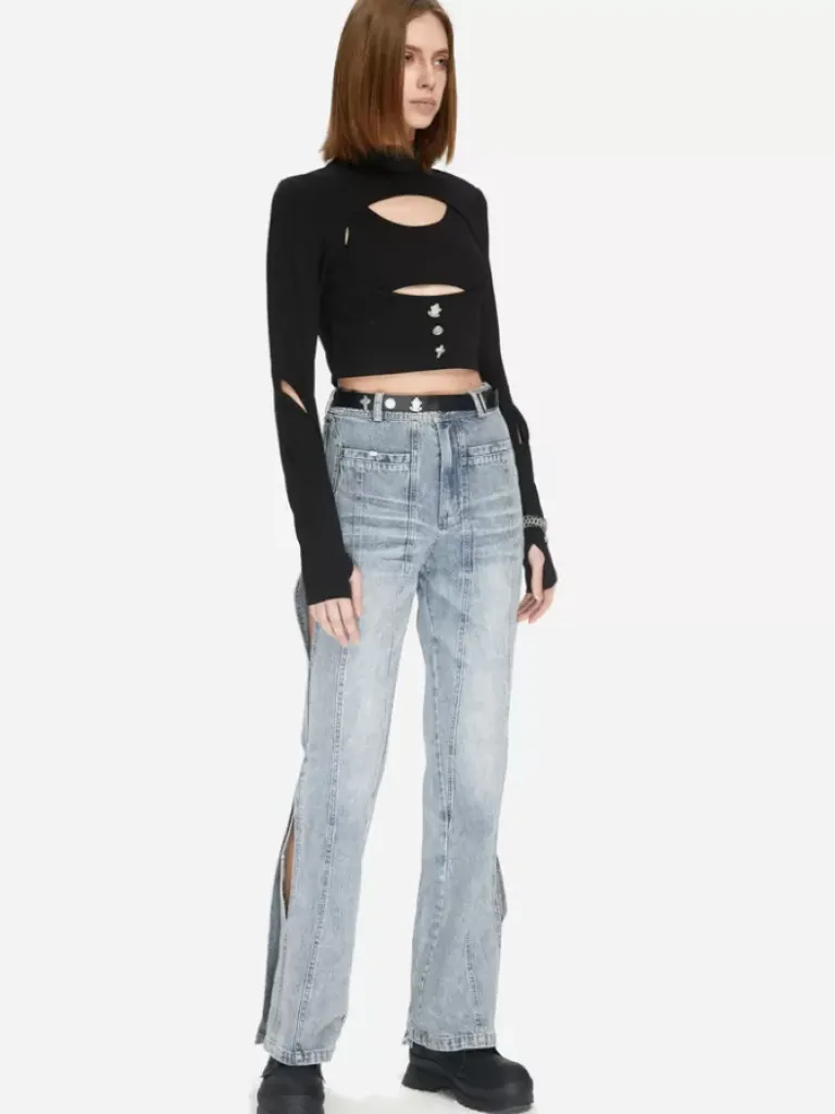 Women C2H4 005 - Arc Layered Hollowed-Out Fitted Jumper