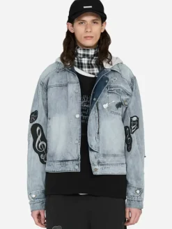 Men C2H4 003 - Asymmetrical Layered Denim Jacket
