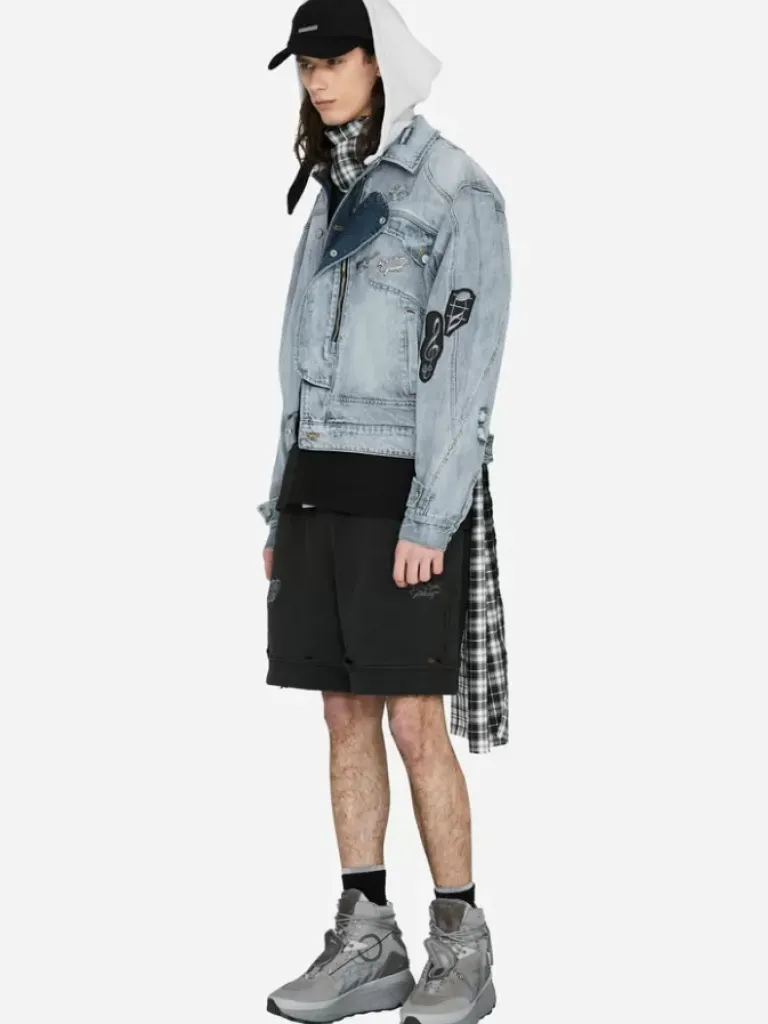 Men C2H4 003 - Asymmetrical Layered Denim Jacket