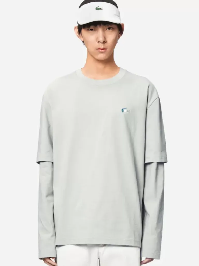 Men C2H4 X Lacoste Applique Logo Double Layer Long Sleeve T-Shirt