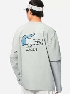Men C2H4 X Lacoste Applique Logo Double Layer Long Sleeve T-Shirt