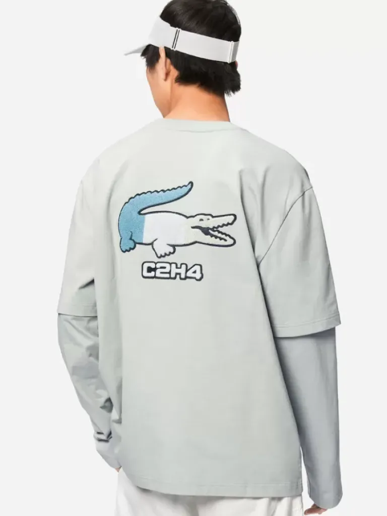 Men C2H4 X Lacoste Applique Logo Double Layer Long Sleeve T-Shirt