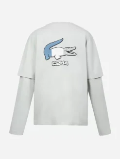 Men C2H4 X Lacoste Applique Logo Double Layer Long Sleeve T-Shirt