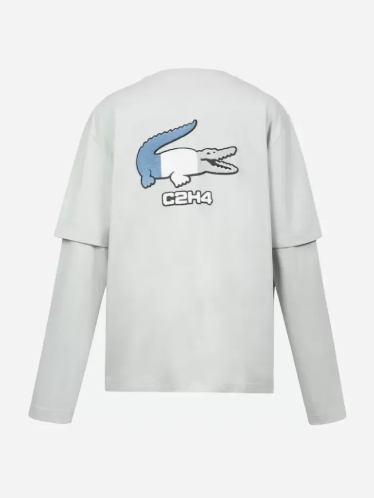Men C2H4 X Lacoste Applique Logo Double Layer Long Sleeve T-Shirt