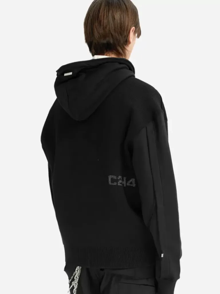 Men C2H4 005 - Contrast Raw Edge Sweater Hoodie