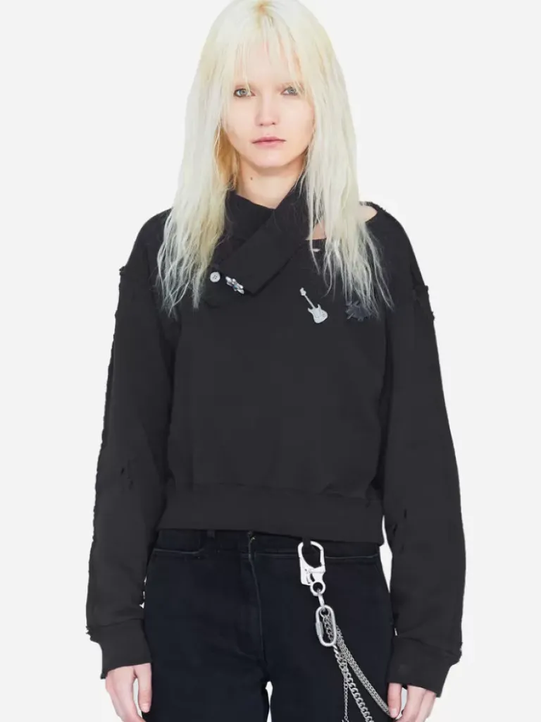 Women C2H4 003 - Distressed Inside-Out Badged Crewneck