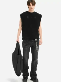 Men C2H4 005 - Distressed Knit Meshing Layered Vest