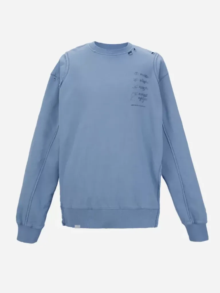 Men C2H4 003 - Distressed Panelled Crewneck