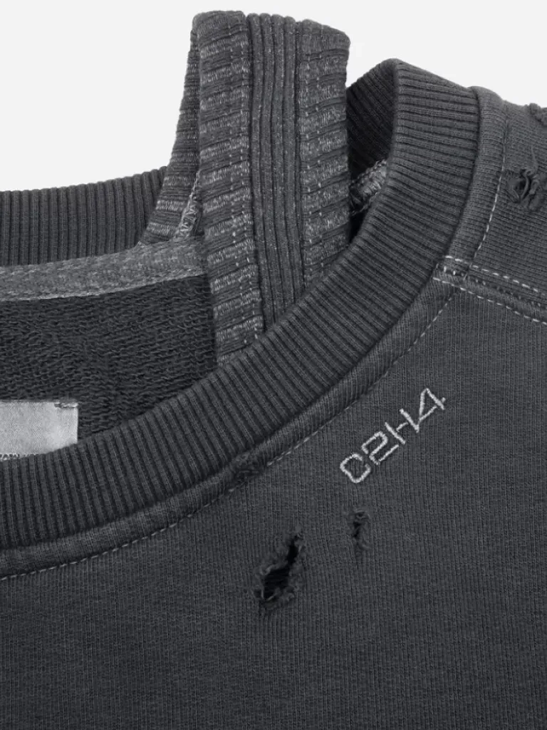 Men C2H4 002 - Distressed Tanktop Layered Crewneck