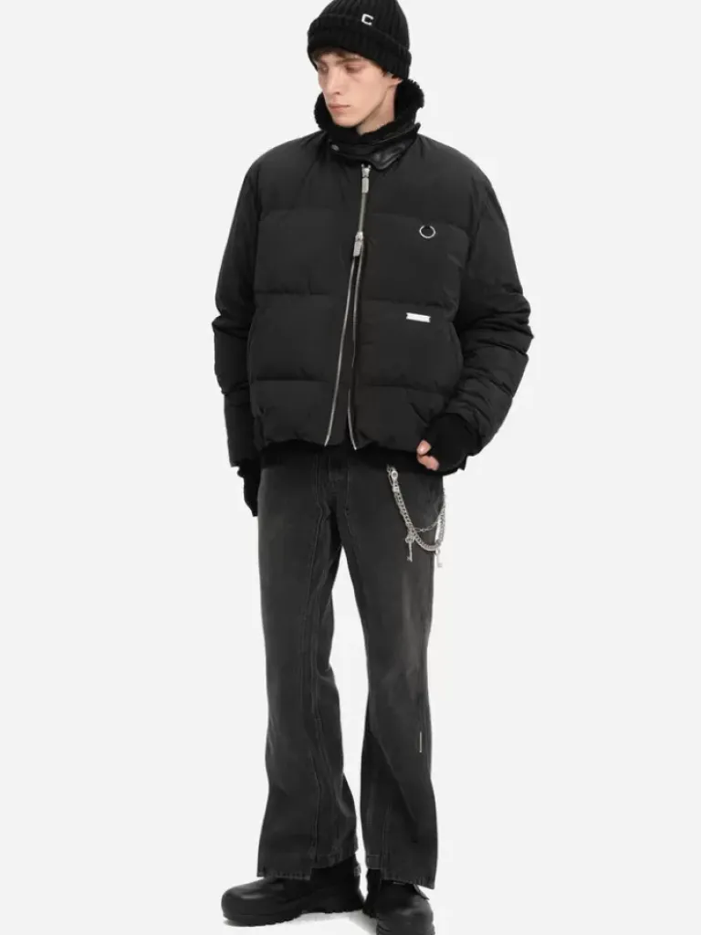 Men C2H4 004 - Faux-Fur Collar Stripe Down Jacket