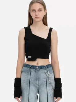 Women C2H4 004 - Layered Arch Cutting Knit Tank-Top