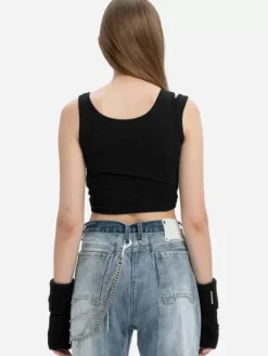 Women C2H4 004 - Layered Arch Cutting Knit Tank-Top