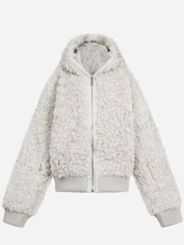 Women C2H4 006 - Leather Stripe Faux-Fur Hooded Jacket