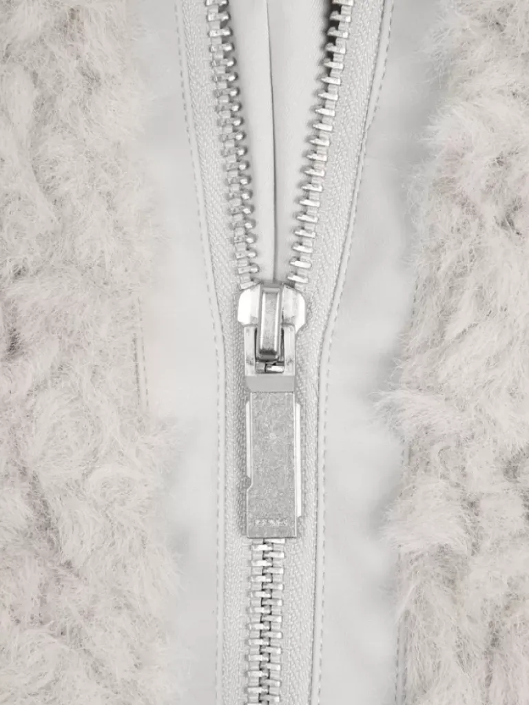 Women C2H4 006 - Leather Stripe Faux-Fur Hooded Jacket