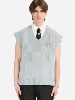 Men C2H4 005 - Panelled Check Knit Vest