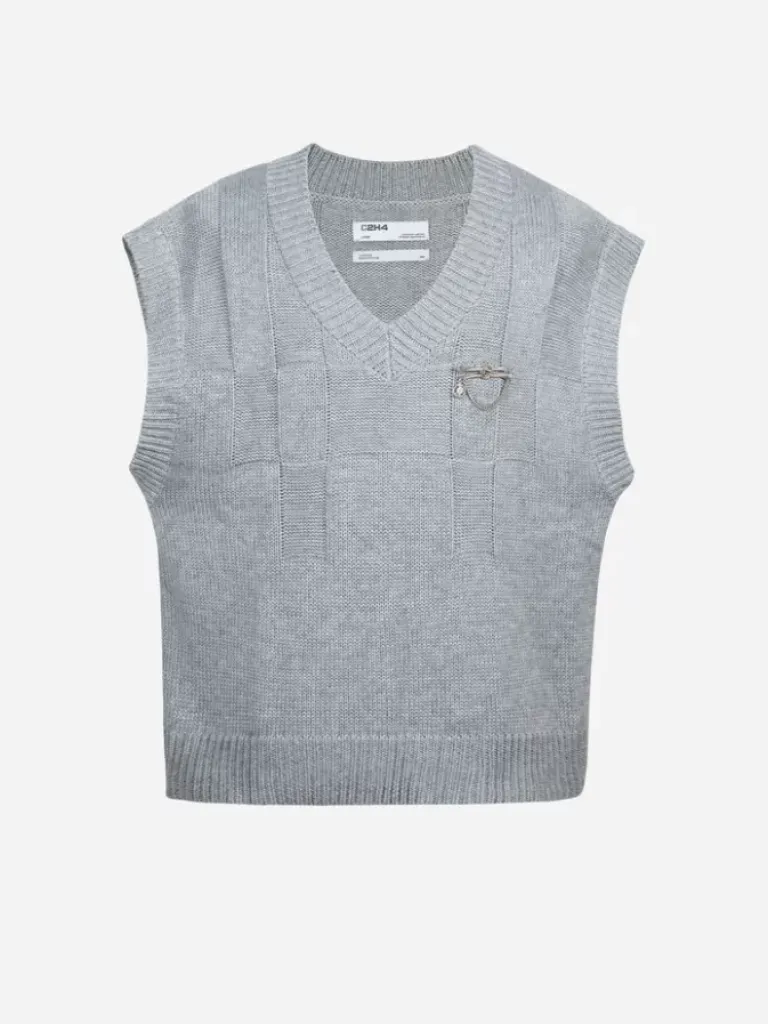 Men C2H4 005 - Panelled Check Knit Vest
