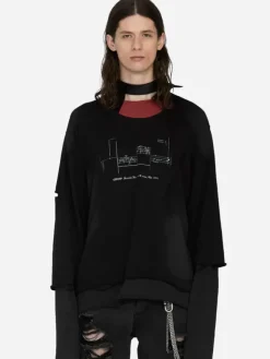 Men C2H4 003 - Panelled Distressed Double Layer Long-Sleeve T-Shirt