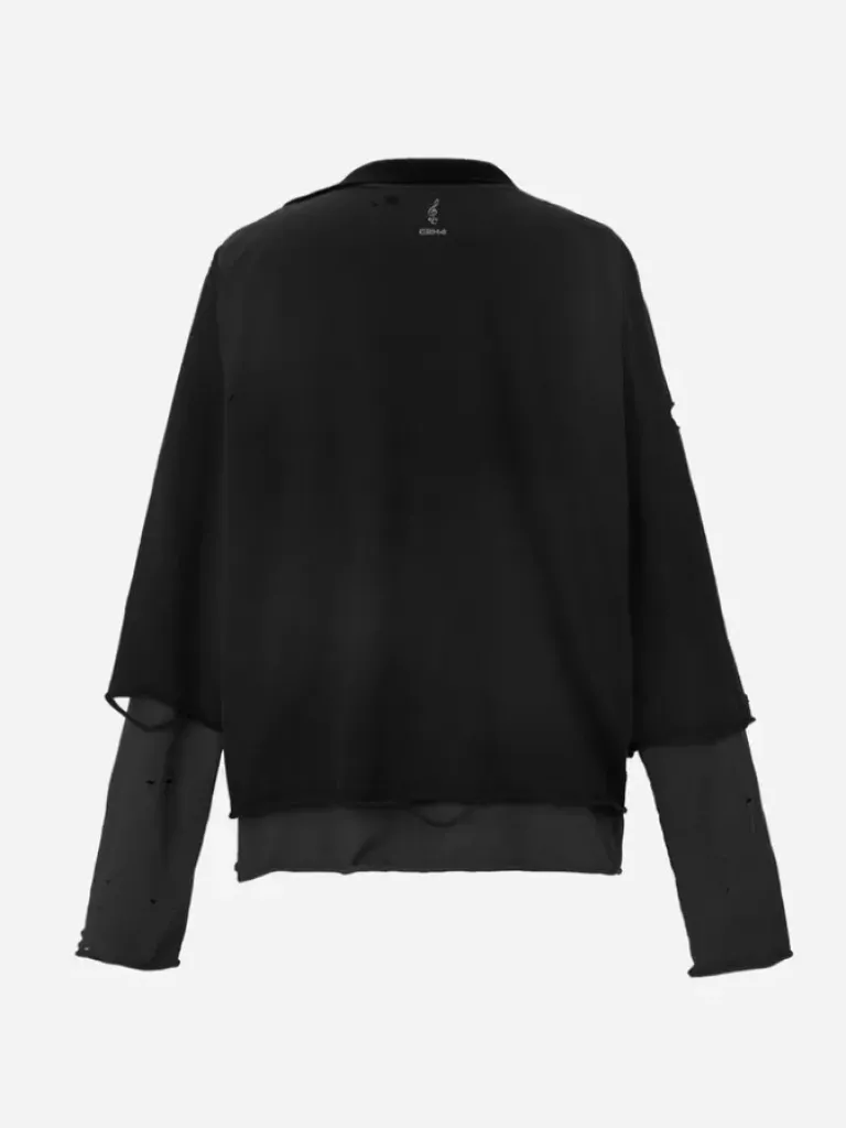 Men C2H4 003 - Panelled Distressed Double Layer Long-Sleeve T-Shirt