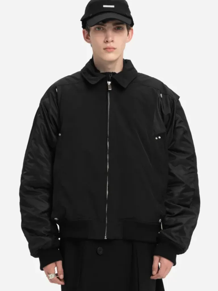Men C2H4 004 - Quilted Intervein Layered Bomber Jacket