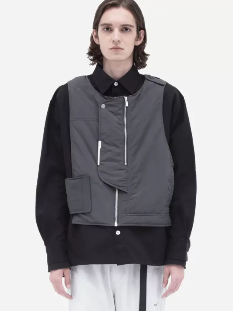Men C2H4 002 - Quilted Vest Layered Shirt Jacket