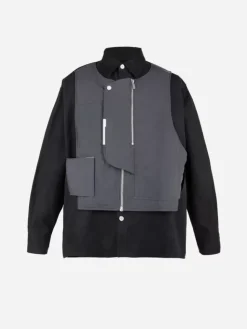 Men C2H4 002 - Quilted Vest Layered Shirt Jacket
