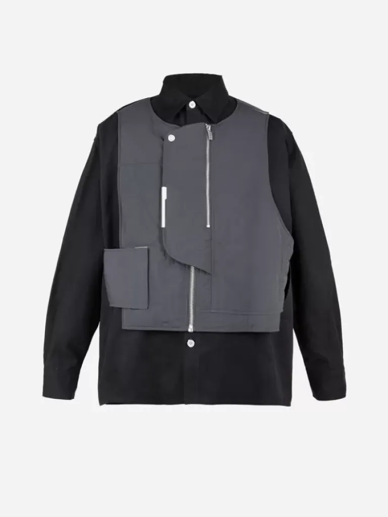 Men C2H4 002 - Quilted Vest Layered Shirt Jacket