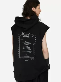 Men C2H4 003 - "Rose On Score" Distressed Sleeveless Hoodie