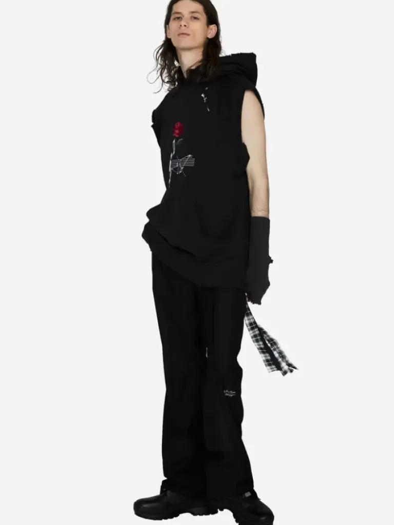 Men C2H4 003 - "Rose On Score" Distressed Sleeveless Hoodie
