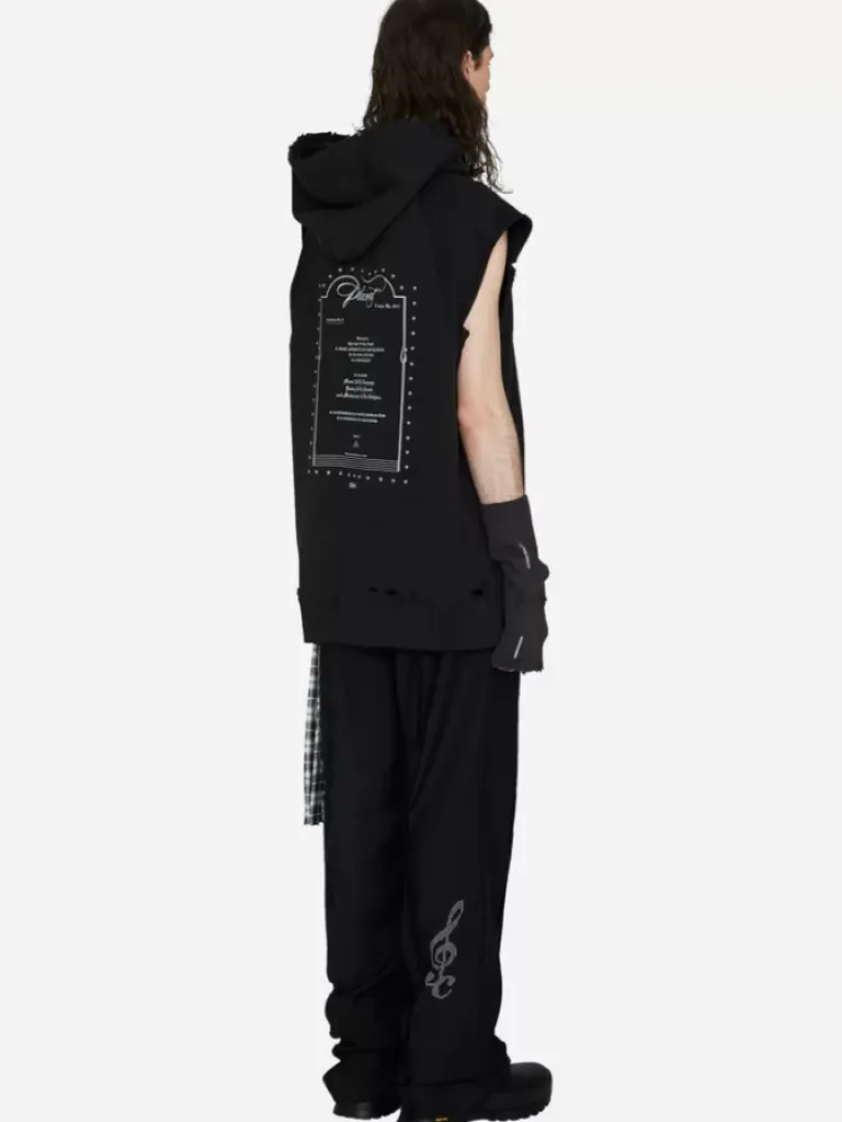 Men C2H4 003 - "Rose On Score" Distressed Sleeveless Hoodie