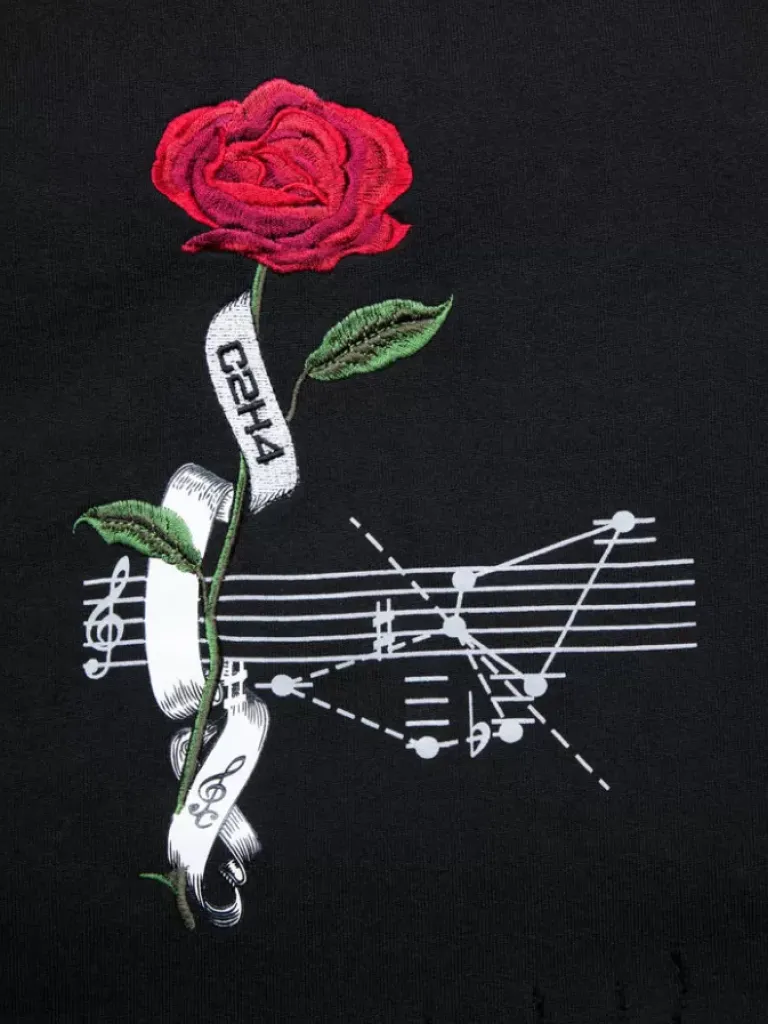 Men C2H4 003 - "Rose On Score" Distressed Sleeveless Hoodie