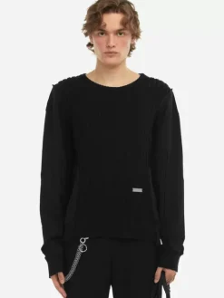 Men C2H4 005 - Solid Knit Paneled Crewneck
