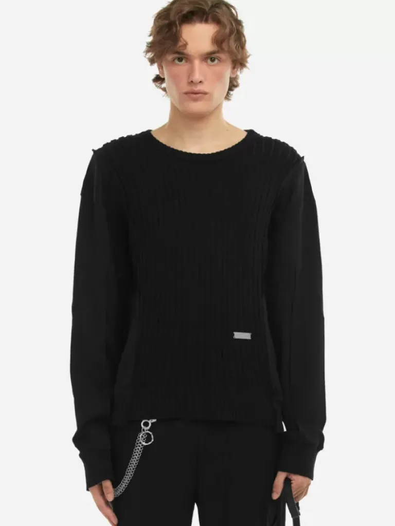 Men C2H4 005 - Solid Knit Paneled Crewneck