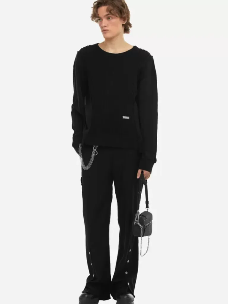 Men C2H4 005 - Solid Knit Paneled Crewneck