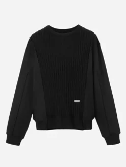Men C2H4 005 - Solid Knit Paneled Crewneck