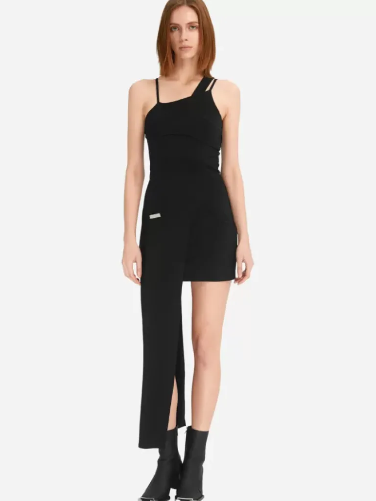 Women C2H4 Staff Uniform Asymmetric Hem Midi Dress