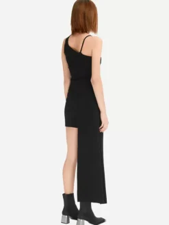 Women C2H4 Staff Uniform Asymmetric Hem Midi Dress
