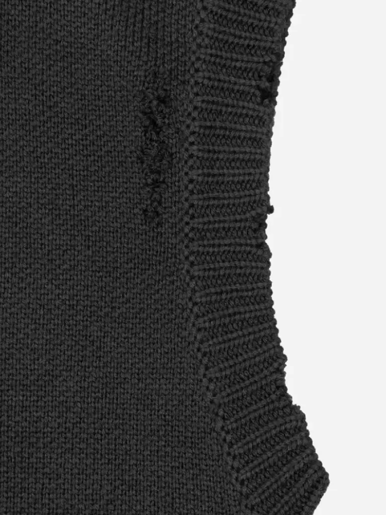 Men C2H4 Staff Uniform Distressed V-Neck Sleeveless Knit Vest