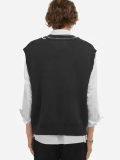 Men C2H4 Staff Uniform Distressed V-Neck Sleeveless Knit Vest