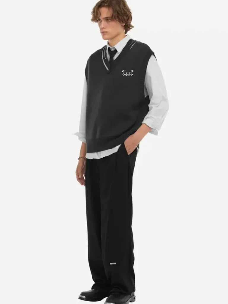 Men C2H4 Staff Uniform Distressed V-Neck Sleeveless Knit Vest