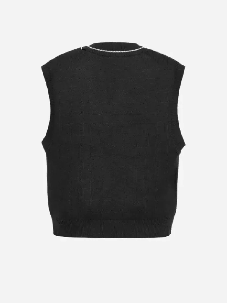 Men C2H4 Staff Uniform Distressed V-Neck Sleeveless Knit Vest
