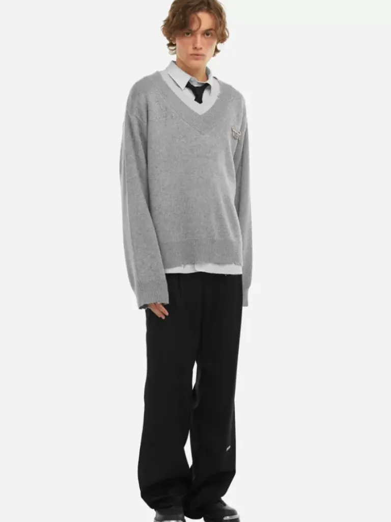 Men C2H4 Staff Uniform Layered V-Neck Sweater