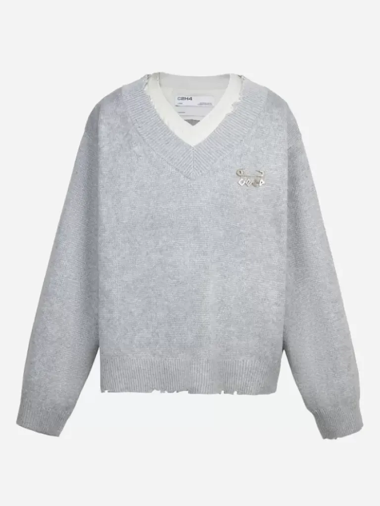 Men C2H4 Staff Uniform Layered V-Neck Sweater