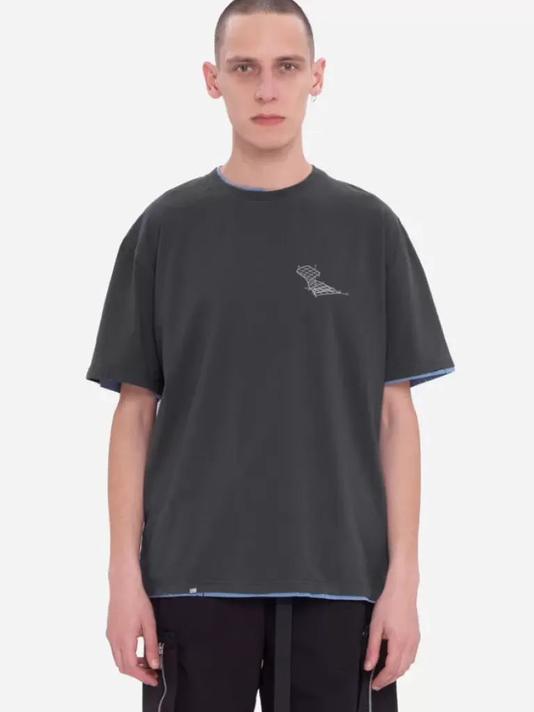 Men C2H4 001-X - Matrix Of Consciousness Printed Distressed Layered T-Shirt