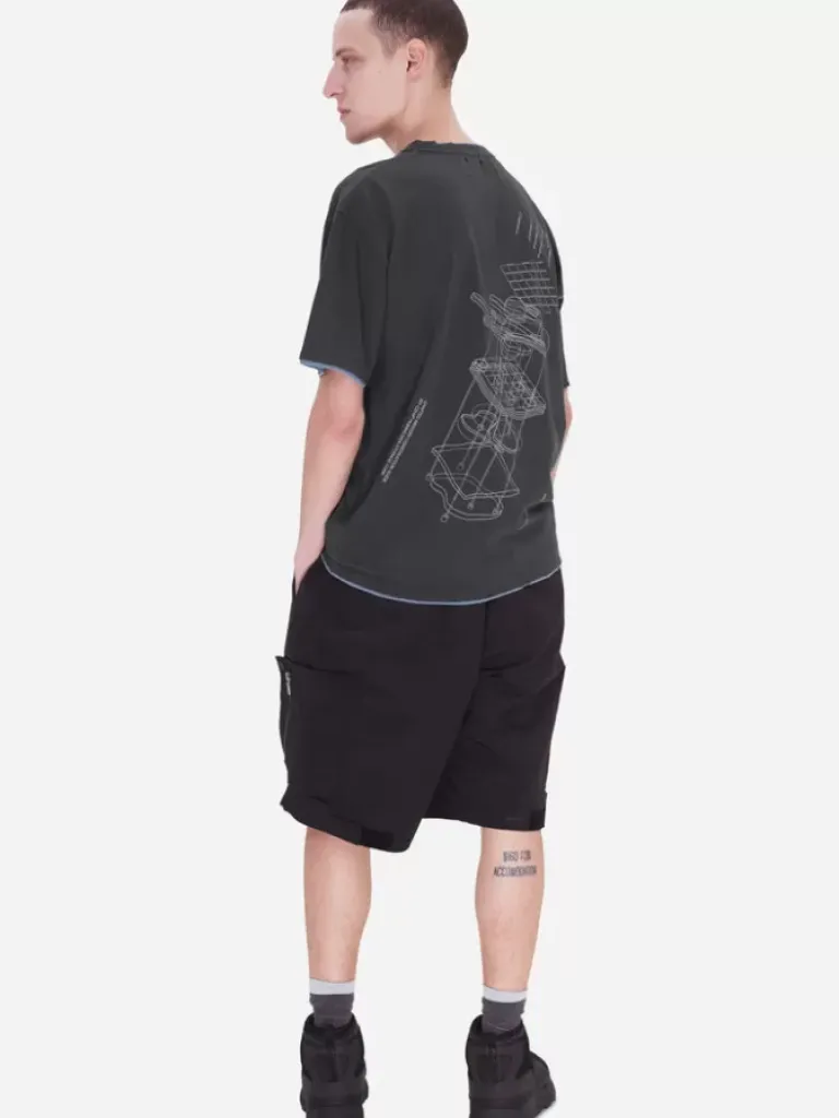 Men C2H4 001-X - Matrix Of Consciousness Printed Distressed Layered T-Shirt