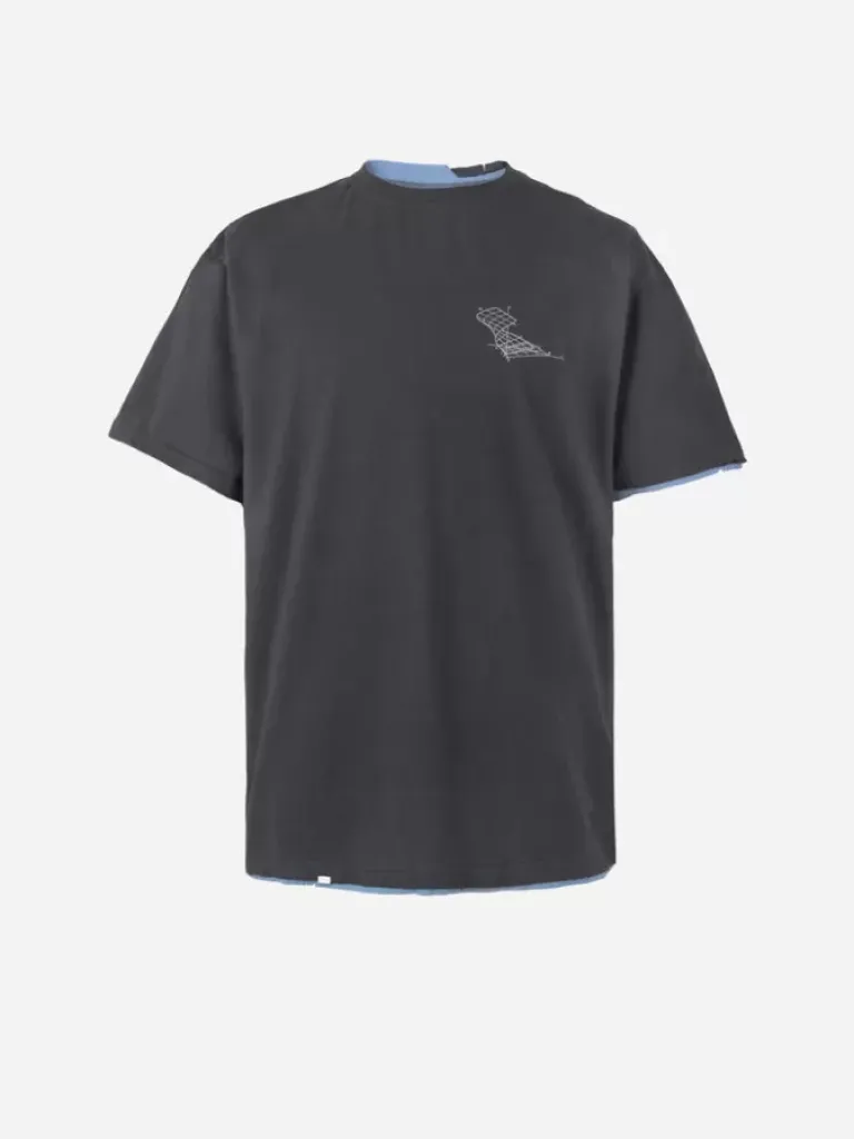 Men C2H4 001-X - Matrix Of Consciousness Printed Distressed Layered T-Shirt