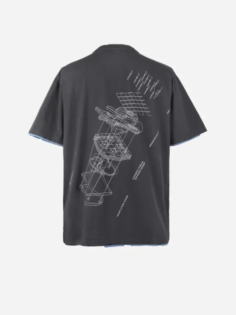Men C2H4 001-X - Matrix Of Consciousness Printed Distressed Layered T-Shirt
