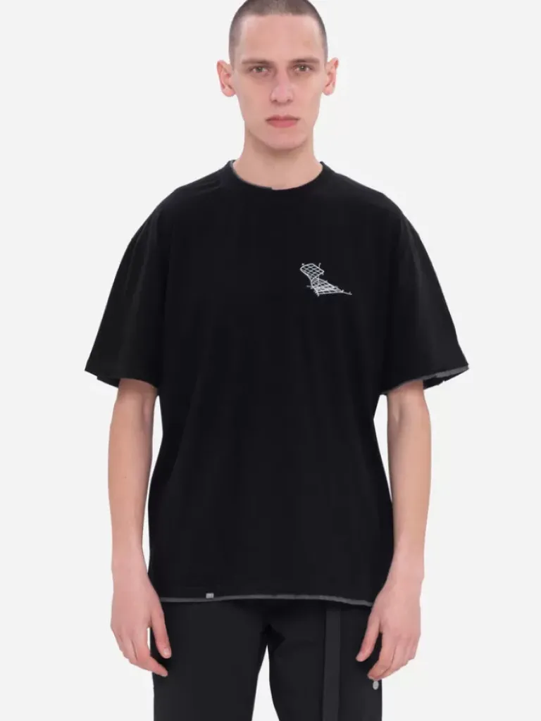 Men C2H4 001-X - Matrix Of Consciousness Printed Distressed Layered T-Shirt