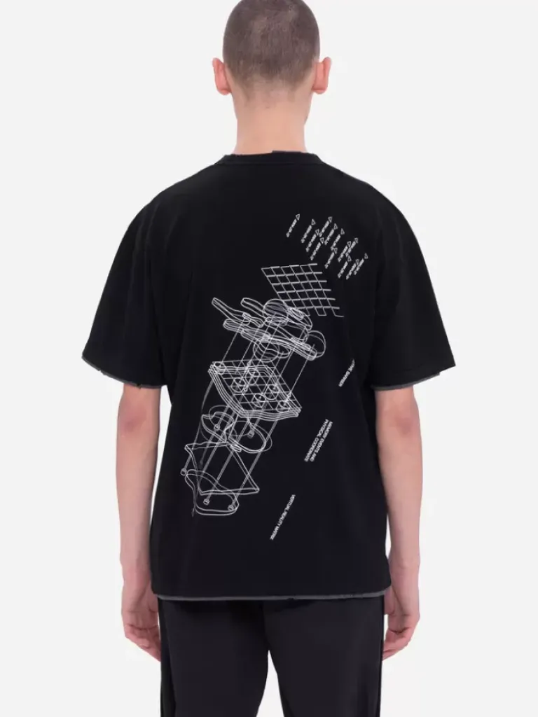 Men C2H4 001-X - Matrix Of Consciousness Printed Distressed Layered T-Shirt