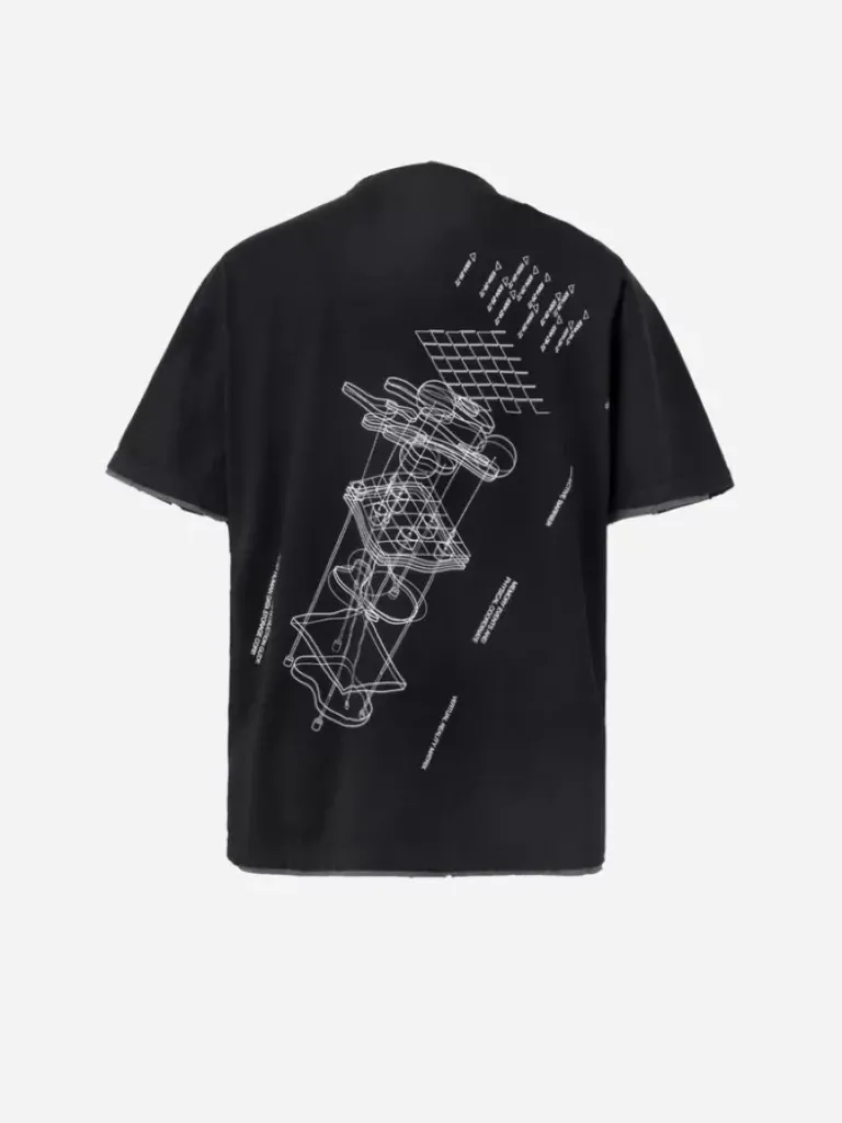 Men C2H4 001-X - Matrix Of Consciousness Printed Distressed Layered T-Shirt