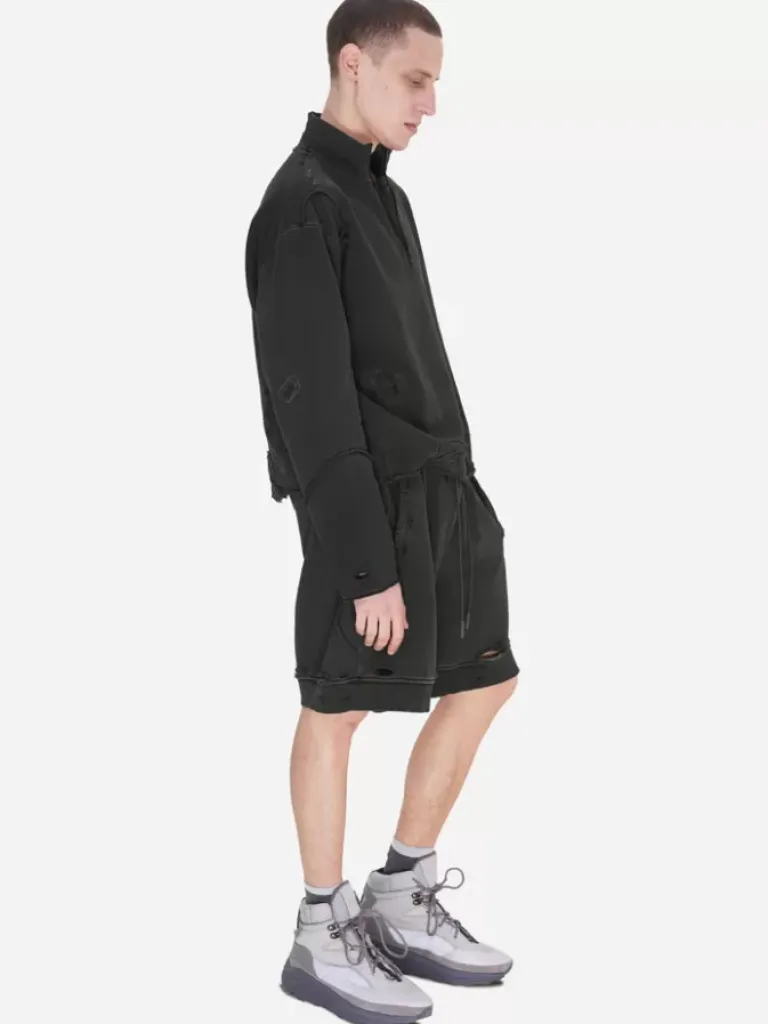 Men C2H4 001-X - Ruin Distressed Zip-Up Crewneck